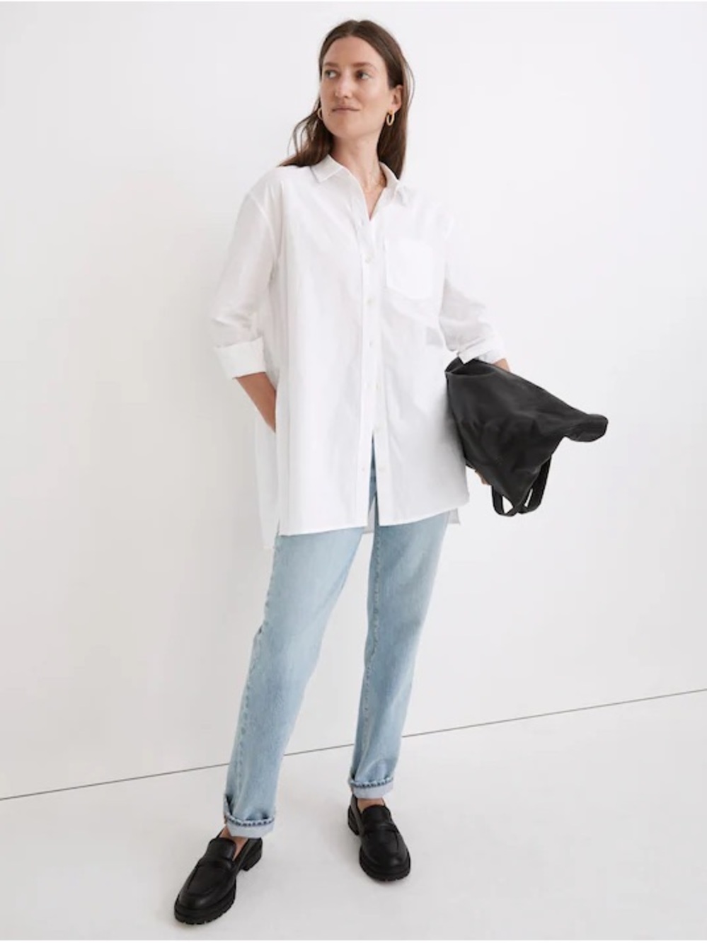 Madewell White Linen Blend Button Down Oversized Shirt Tunic XXS